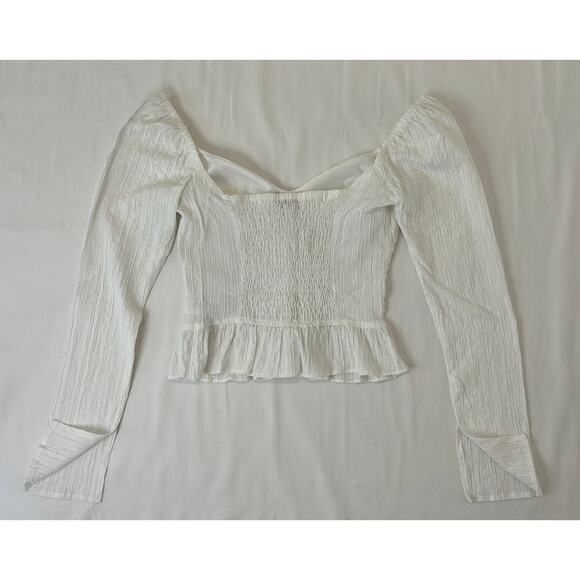 Topshop women's Cream Long Sleeve Open Neck Blouse Size 6 - Picture 3 of 3